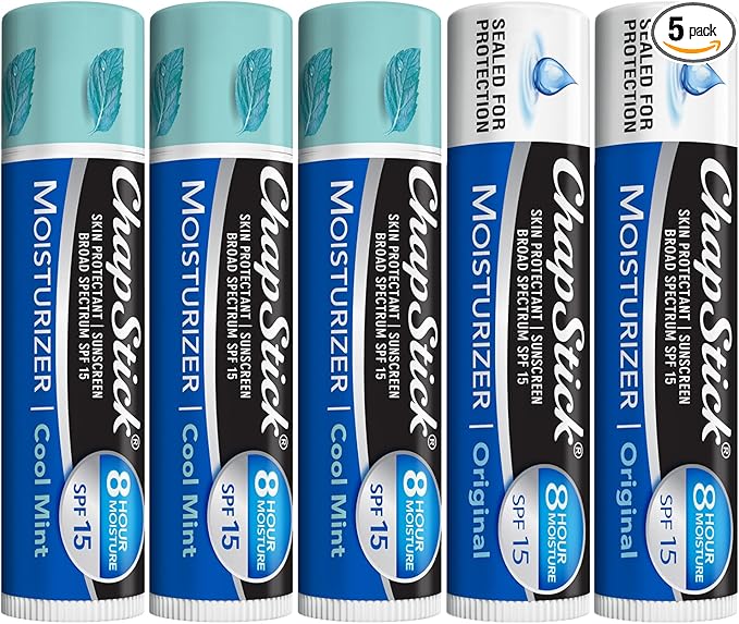 ChapStick Lip Balm Moisturizer 2-in-1 Lipcare SPF 15 Bundle – Cool Mint 3-Pack + Original 2-Pack, 0.15 Oz Ea (5 Piece Set)-VivaGrace Women