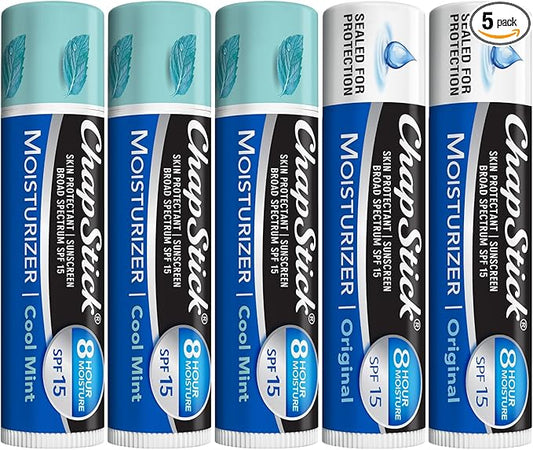 ChapStick Lip Balm Moisturizer 2-in-1 Lipcare SPF 15 Bundle – Cool Mint 3-Pack + Original 2-Pack, 0.15 Oz Ea (5 Piece Set)-VivaGrace Women