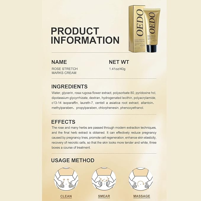 Rose Remove Stretch Marks Cream for Pregnancy Scar Removal Cream Natural Plant Essence Formula Prevention Remove Stretch Mark Old Scars Body Moisturizer 40g-VivaGrace Women