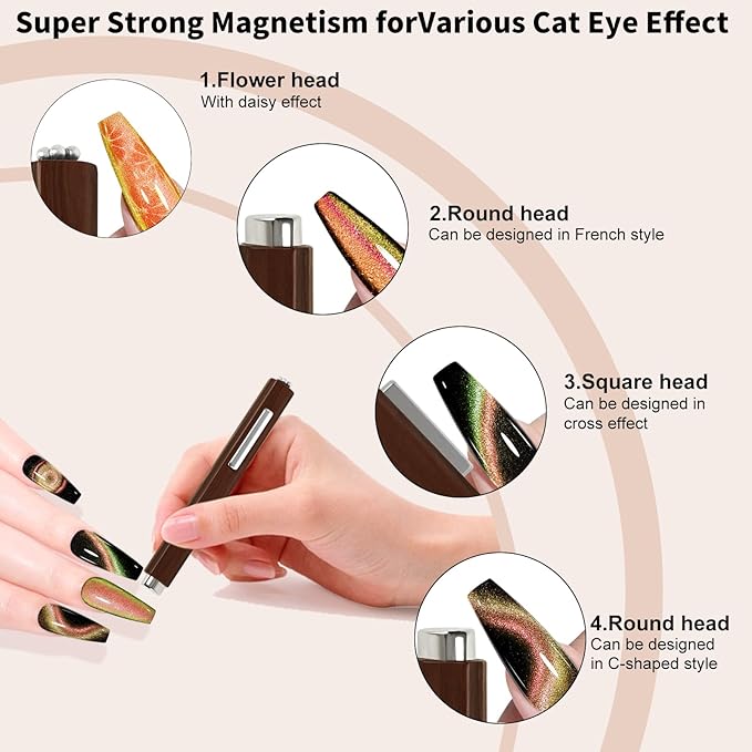 3 In 1 Nail Magnet, Multifunctional Cat Eye Gel Nail Polish Magnet with Octagonal Mahogany Shell Protective Cover for Cat Eye Nail Art Design (Black Walnut)