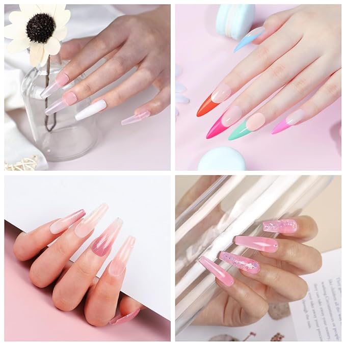 COSCELIA Poly Nail Gel Kit Starter Kit with U V Lamp 3PC Coscelia Poly Extension Gel for Beginners Clear Pink White Nail Art Quick Building Gel Manicure Kits Gift for Women DIY at Home-VivaGrace Women