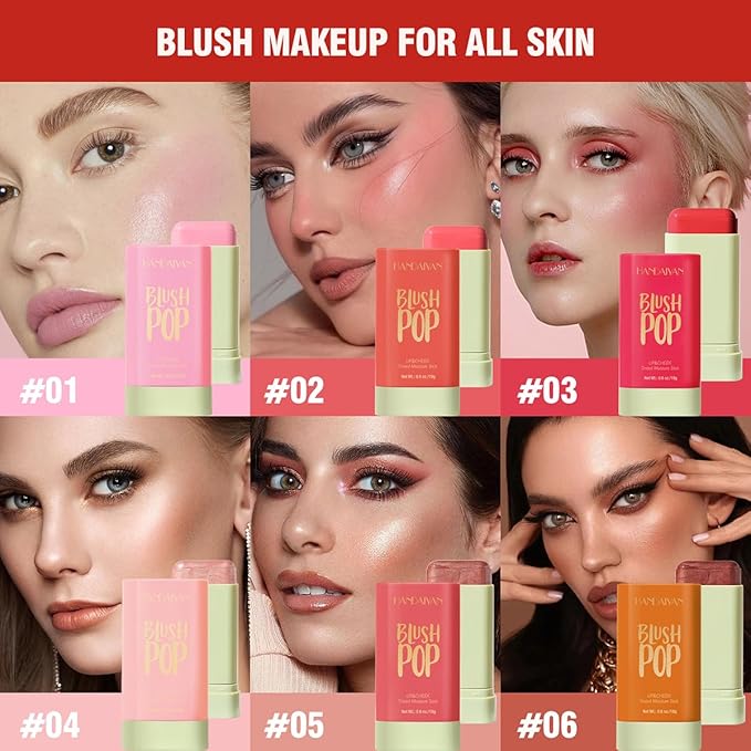 Multi-Use Makeup Blush Stick, Beauty Tinted Solid Blush Stick, 3-in-1 Cream Blush Stick for Cheek/Eyes/Lips, Waterproof Moisturizer Stick, Suitable for All Skin (06# Shine Orange)-VivaGrace Women