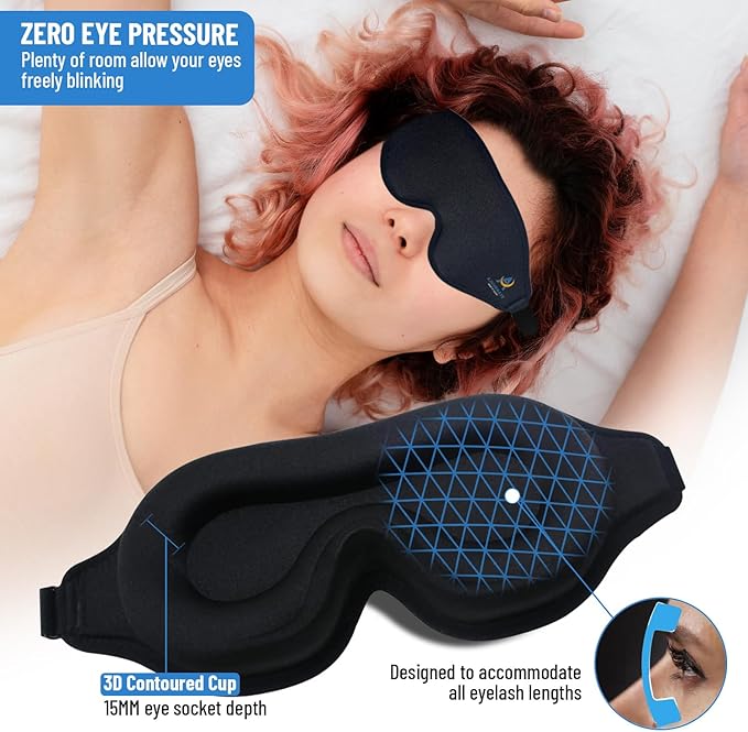 3D Sleep Mask for Men Women | 100% Blackout, Zero Eye Pressure, Breathable Material | Comfortable Night Blindfold for Sleeping, Travel and Meditation (Black)-VivaGrace Women