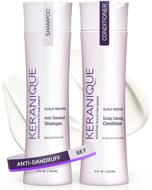 Anti Dandruff Shampoo & Scalp Restoring Conditioner - Gentle for Color-Treated Hair - Best for Thinning Hair & Dry Scalp - Antidandruff Shampoo for Women & Deep Conditioner by Keranique-VivaGrace Women