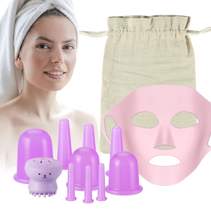 Facial and Body Cupping Set - Face Cupping Set, Improve Face, Eyes and Neck Skin Wrinkles, Therapy Suction Cup for Cellulite Effectively Improve Body Skin Tightness, Anti-Cellulite Cupping Therapy Set-VivaGrace Women