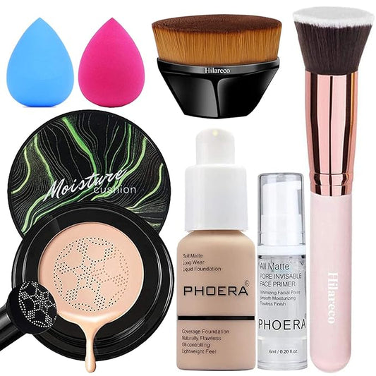 Hilareco PHOERA Foundation,Mushroom Head Air Cushion CC Cream Natural Foundation,PHOERA Makeup Foundation Full Coverage,Phoera Face Primer(101 Porcelain+01 Ivory CC)-VivaGrace Women