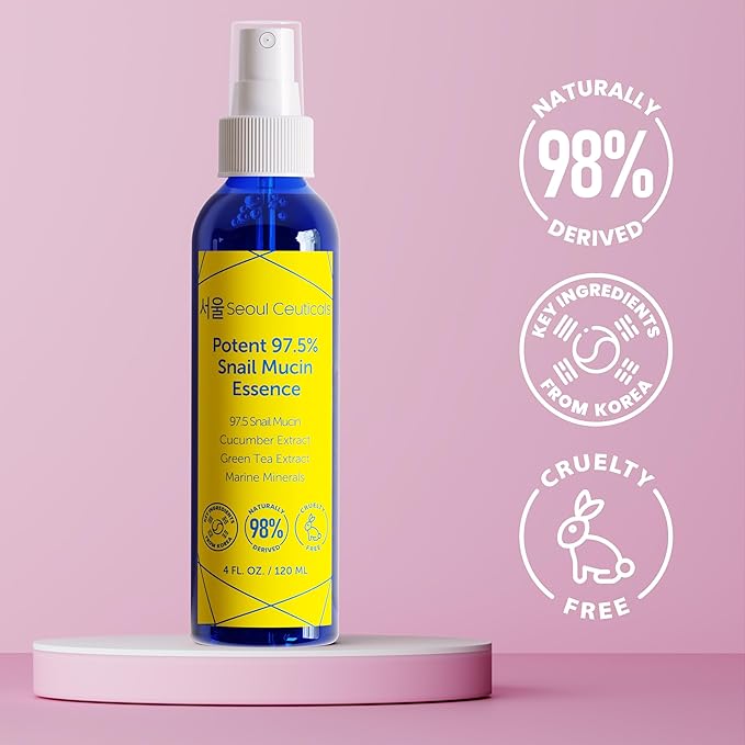 SeoulCeuticals Korean Face Mist 97.5% Snail Mucin Essence - K Beauty Skincare Facial Spray - Cucumber Extract + Marine Minerals + Green Tea + Aloe 4oz-VivaGrace Women