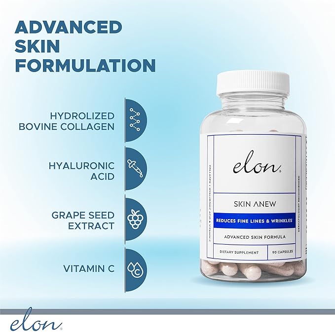 Elon Face Skin Care Set – Skin Care Kit w/ Antioxidant C Moisturizer for Face, Skin Anew Hydrolyzed Collagen Capsules, & Hyaluronic Acid Serum for Face – Skin Care Products for All Skin Types-VivaGrace Women