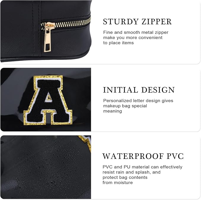 YOOLIFE Initial Travel Makeup Bag Pouch, Clear Toiletry Bag for Women Travel Accessories Cosmetic Bag Skin Care for Teen Make Up Bags Birthday Gifts for Women Unique Teacher Mom Friends Gifts Black N-VivaGrace Women