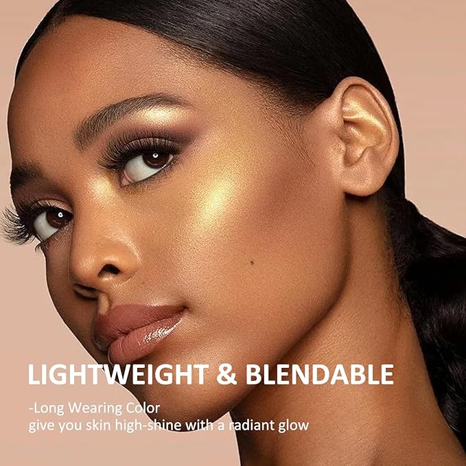 Boobeen 3 Colors Baked Shimmer Highlight & Blush Palette, Powder Palette Facial Bronzers Illuminator Makeup Palette, Lightweight Highlighter Blusher Contour for Cheeks, Lasting Natural Glowing-VivaGrace Women