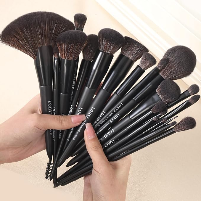 LORYP Black Makeup Brushes Set 21Pcs Powder Blush Foundation Concealer Highlighter Brush Vegan Pro Face and Eye Brush Kit-VivaGrace Women