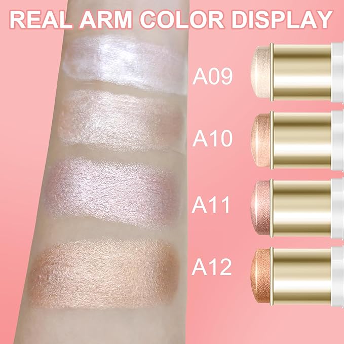 Ponhey Highlighter Makeup Stick for Face and Body, Non-greasy Finish,Delivers a Natural Glow, Long Lasting Waterproof Pearl White Glimmer Glow Sparkly Glitter Body Shimmer-VivaGrace Women