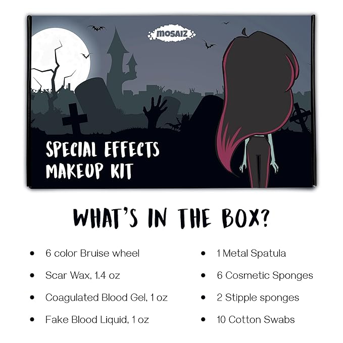 SFX Makeup Kit, Special Effects Makeup Kit with Fake Blood and Scar Wax, Makeup Sponges and Skin Spatula, Zombie Makeup Kit-VivaGrace Women