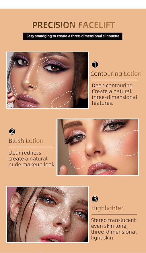 3 Color Contour Beauty Wand, Highlighter ，Face Concealer Contouring with Cushion Applicator Long Lasting & Smooth Matte Finish Liquid Illuminator Makeup Stick .(01 Contour+03 Cherry Red +05 Bronze Gold)-VivaGrace Women