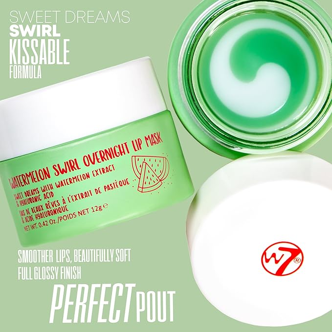 W7 Sweet Dreams Overnight Watermelon Swirl Lip Mask - Watermelon Fruit Extract & Hyaluronic Acid - For Hydrated, Full Looking & Irresistible Lips-VivaGrace Women