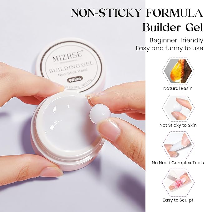 MIZHSE Solid Builder Gel, Non-Sticky White Sculpting Gel for Nails, 3D Nail Art Building Carving Modeling Hard Nail Extension Soak Off U V/LED Salon Home DIY 15g/0.5oz-VivaGrace Women