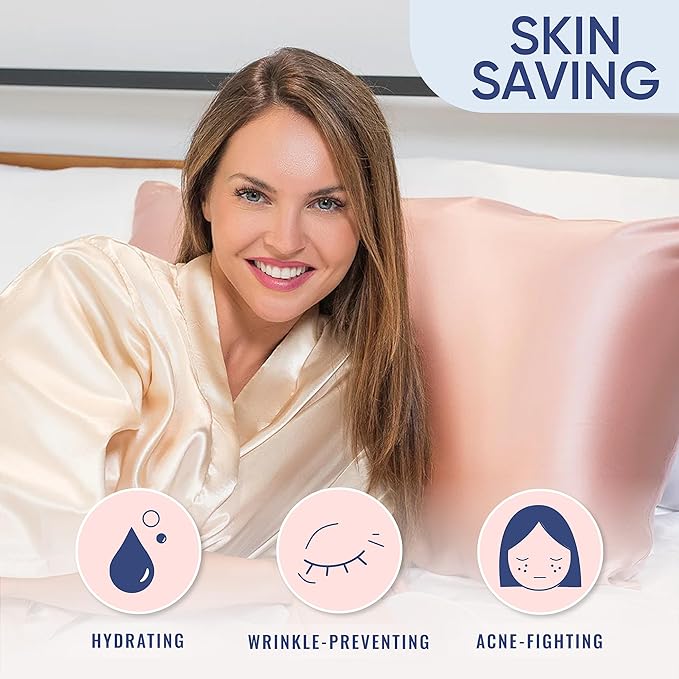 Blissy Silk Pillowcase - 100% Pure Mulberry Silk - 22 Momme 6A High-Grade Fibers - Silk Pillow Cover for Hair & Skin - Regular, Queen & King (Rose Gold, King)-VivaGrace Women