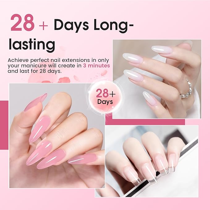 JEWHITENY Poly Extension Gel Nail Set Clear White Pink Poly Nail Gel With Base Coat Top Coat for Finger Art and Home DIY French Manicure Need U V Lamp Curing-VivaGrace Women
