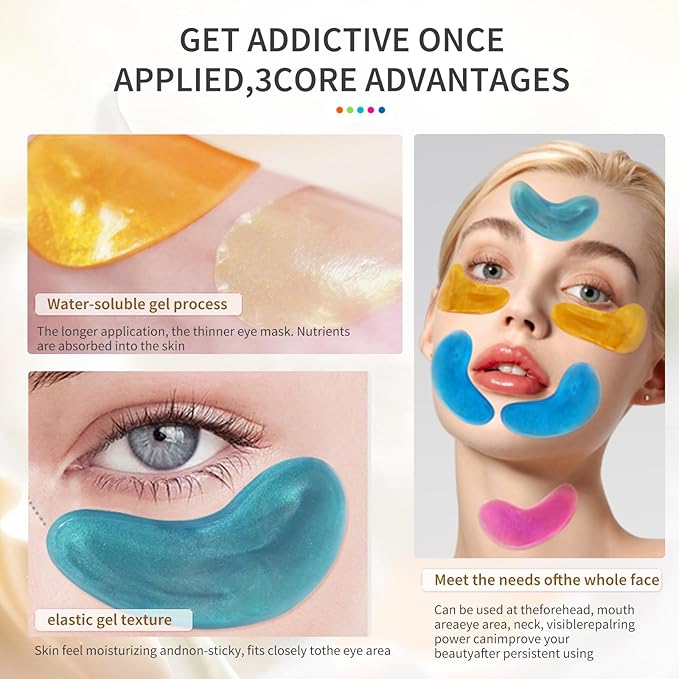 Premium Under Eye Patches, Gel Eye Patches Hydrating & Refresh for Puffy Eyes, Under Eye Bags & Dark Circles, Natural Collagen Eye Gels Pads, Crystal Anti-Aging Eye Mask (Light blue)-VivaGrace Women