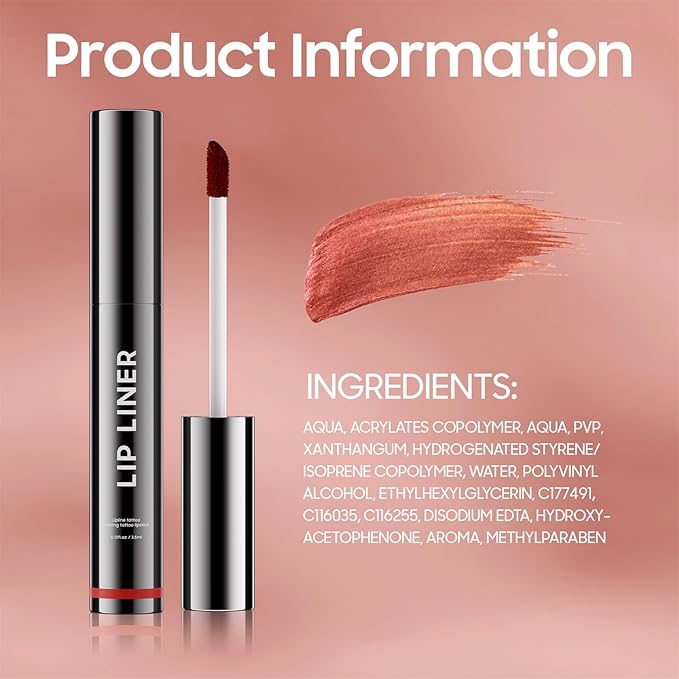 OETUIOW Lip Stain Peel Off, Lip Liner Moisturizing Long-Lasting & Waterproof, Transfer Proof & Plumping, Non-Stick Cup, Black Color