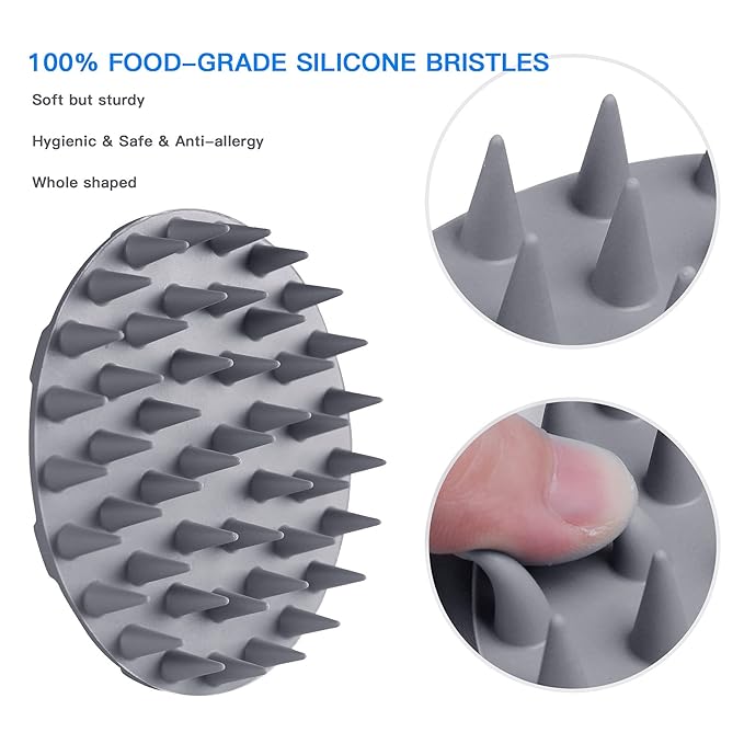 INNERNEED One-Piece Scalp Massager Shampoo Brush, Wet & Dry Scalp Care Head Scrubber Hair Washing, Soft Silicone Bristles, for Hair Growth, Dandruff Removal, Comfortable for All Hair Types (Gray)-VivaGrace Women
