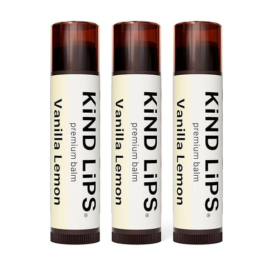 Kind Lips Lip Balm - Nourishing & Moisturizing Lip Care for Dry Lips with Shea Butter, Beeswax & Vitamin E | Vanilla Lemon Flavor | 0.15 Oz (Pack of 3)-VivaGrace Women