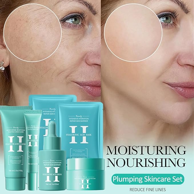 Hyaluronic-Acid Skincare Set, Skin Care Kit For Women, Skincare Gift Set, 6pcs Facial Kit For Women With Cleanser, Face Serum, Face Moisturizer, Eye Cream & Face Mask, Clean, Soft, And Plump-VivaGrace Women