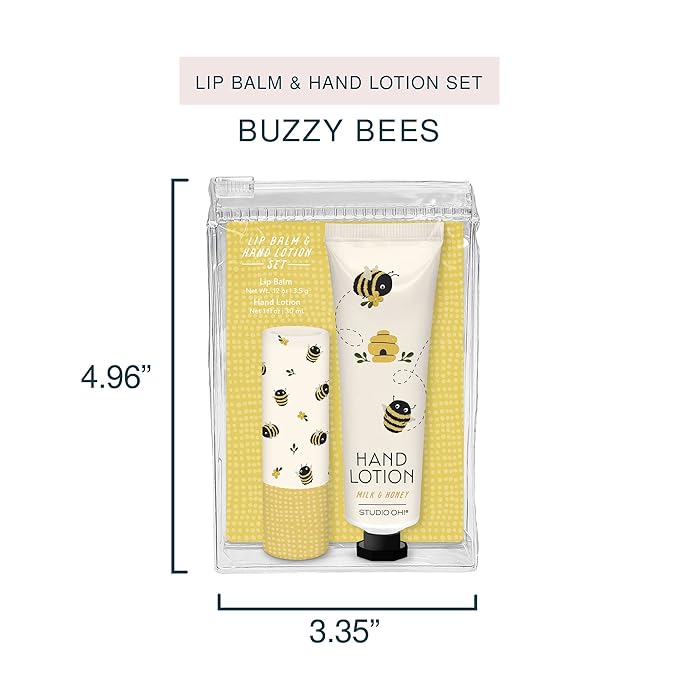 Studio Oh! Lip Balm & Hand Lotion Set - Travel-Size Toiletries, 2-Piece Gift Set - Moisturizing, Portable - Buzzy Bees-VivaGrace Women