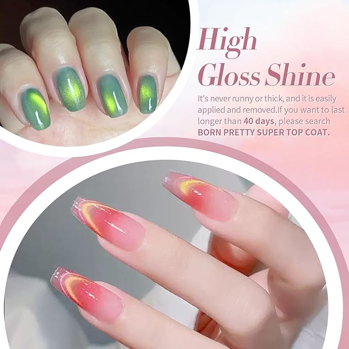 Born Pretty Cat Magnetic Eye Gel Nail Polish Rainbow Aurora Cat Magnetic Gel Polish Pink Green Blue Yellow Glitter Holographic Cat Magnetic Eye Gel Manicure Nail Art DIY, Firefly Aurora Series 6PCS-VivaGrace Women