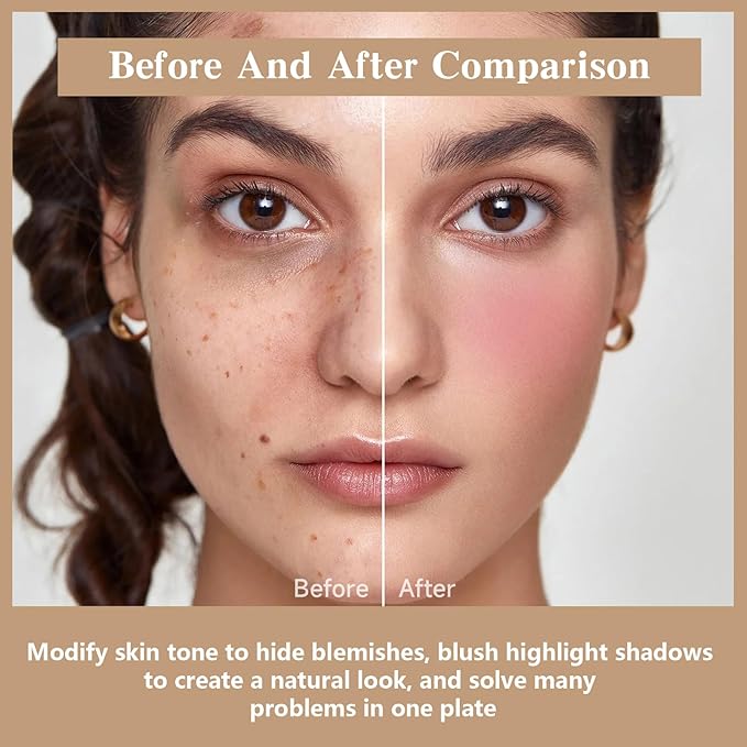 12 Colors Cream Blush Palette, Color Correcting Concealer Foundation Palette, Long Wearing Smudge Proof Blendable Matte Finish Blush Powder Highlighter and Cream Contour Palette Makeup (01)-VivaGrace Women