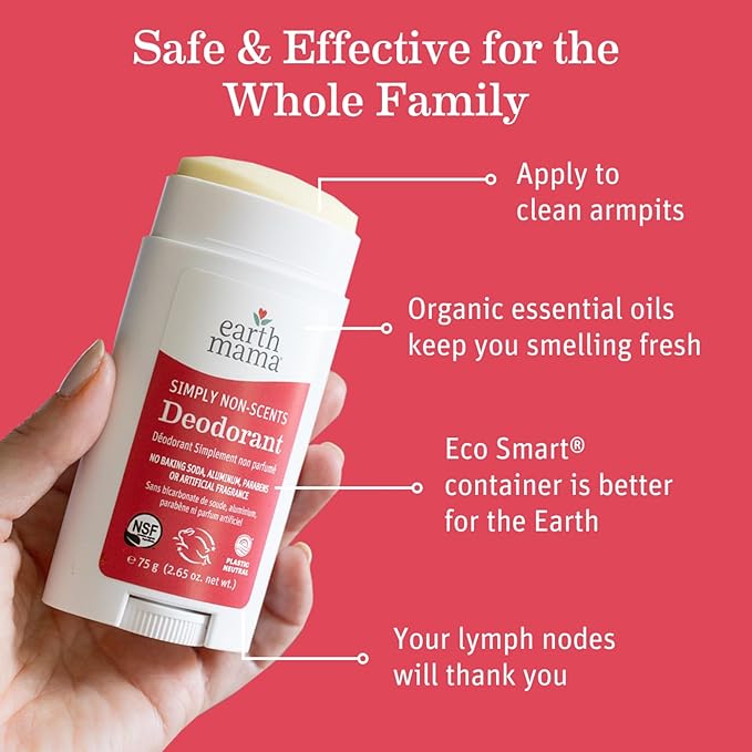 Earth Mama Simply Non-Scents Deodorant | Fragrance-free + Safe for Sensitive Skin, Pregnancy & Breastfeeding, Contains Organic Calendula and Coconut Oil, No Baking Soda or Aluminum, 2.65-Oz (2-Pack)-VivaGrace Women