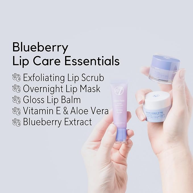 W7 Sweet Dreams Lip Care Trio - 3 Piece Set - Overnight Lip Mask, Lip Balm & Lip Scrub - Blueberry-VivaGrace Women