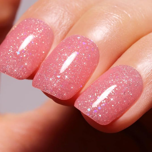 Imtiti Shimmer Pink Gel Nail Polish, 15ml Translucent Jelly Glitter Pink Polish for Nail Art DIY French Manicure at Home