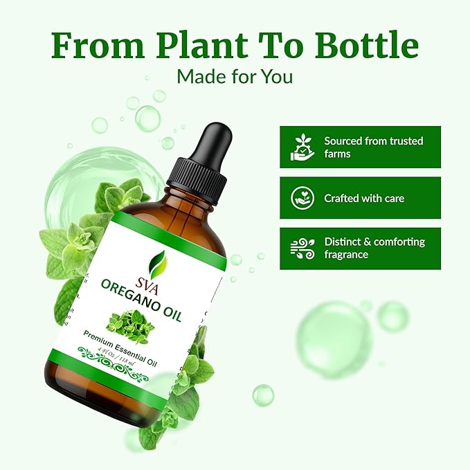 SVA Oregano Essential Oil – 4 Fl Oz – 100% Natural Oregano Oil - for Diffuser, Hair Care, Face, Skin Care, Aromatherapy, Scalp and Body Massage, Soap and Candle Making – with Dropper-VivaGrace Women