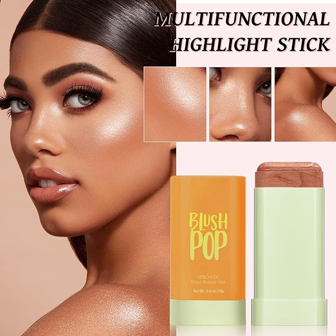 Highlighter Makeup Stick - Blush Highlighters Makeup Stick for Face & Body, Natural Silky Shimmer Highlight, Bendable Long Lasting Highlighter Wand, Cream Korean Highlighter (Cherry Red)-VivaGrace Women
