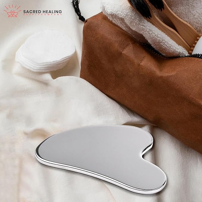 Sacred Healing Premium Stainless Steel Gua Sha Facial Tool – Enhance Beauty, Anti-Aging, Pain Relief, Lymphatic Drainage – Ideal for Home and Professional Use- Metal Gua Sha-VivaGrace Women