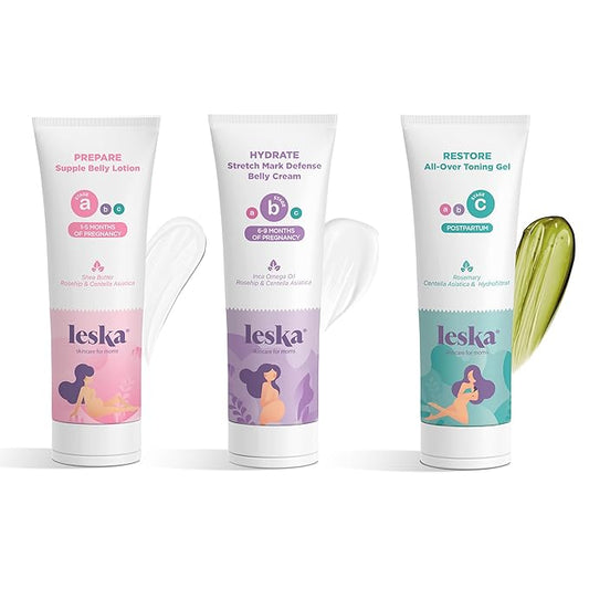 Leska Maternity Set | Belly Lotion, Stretch Mark Defense Cream, All-Over Toning Gel | All Maternity Stages Skin Care System for Pregnancy & Postpartum | New Mom Gifts (Set of 3, 4oz each)-VivaGrace Women