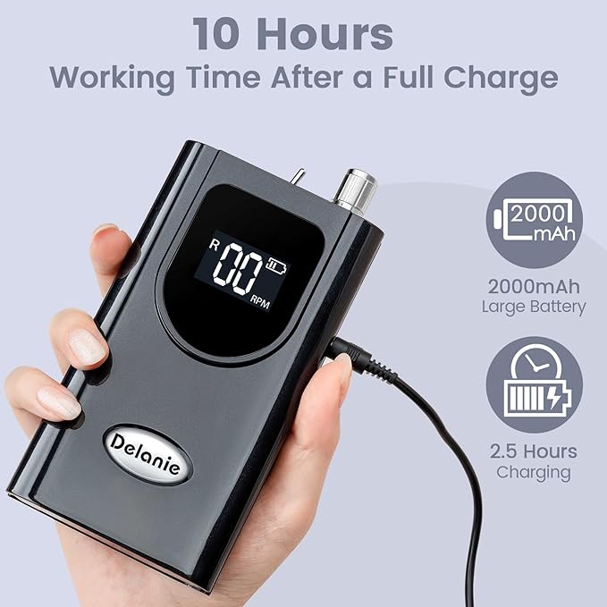Delanie Professional Nail Drill High Torque 35000 RPM Rechargeable Portable Electric Nail File Filer for Acrylic Gel with Cuticle Bits, Salon Manicure Tool, Black-VivaGrace Women