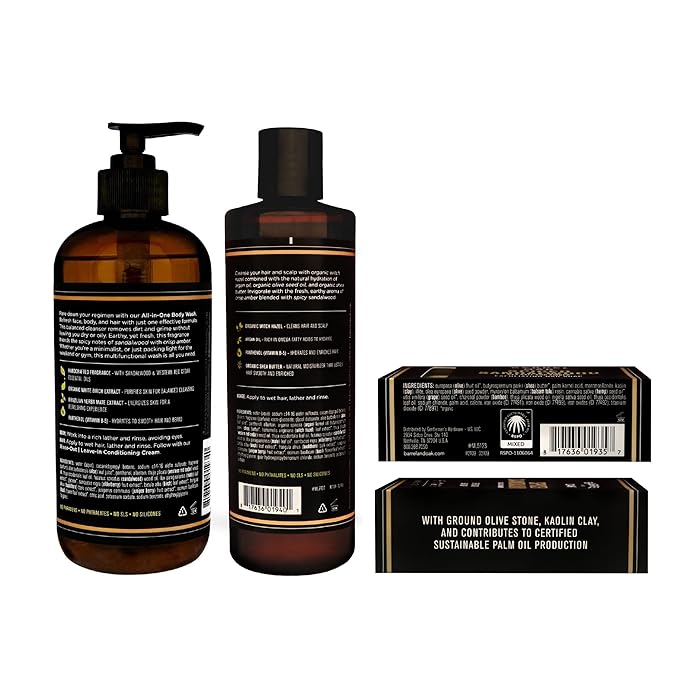 Barrel and Oak - Spiced Sandalwood Body Care Set, Fragrant Sea Salt & Amber Scent, Rich in Essential Oils, Hydrating Formulas, Rich Texture, No Parabens or Phthalates, Certified Organic (3-Pack Set)-VivaGrace Women