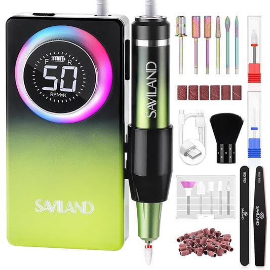 SAVILAND Advanced 50000RPM Professional Nail Drill : Portable Electric Nail File Nail Supplies Electric Nail Drill 6000MAh Drill para Uñas Nail Filer Electric with Drill Bits for Acrylic Nail Kit-VivaGrace Women