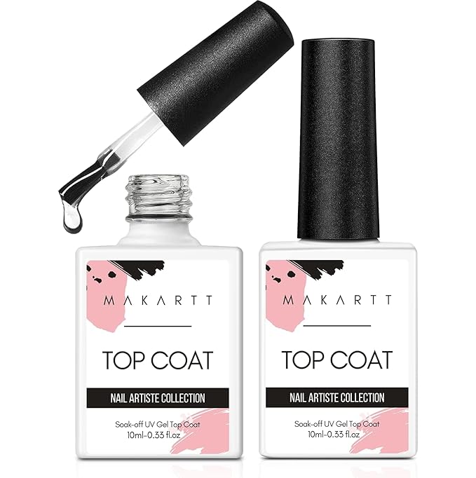 Makartt Gel Top Coat - 2 PCS No Wipe Top Coat Gel Nail Polish High Glossy Shine Finish Long Lasting, 10ML Clear Soak Off UV Nail Lamp, Salon Quality Art Design for Home Use Beauty Gift-VivaGrace Women