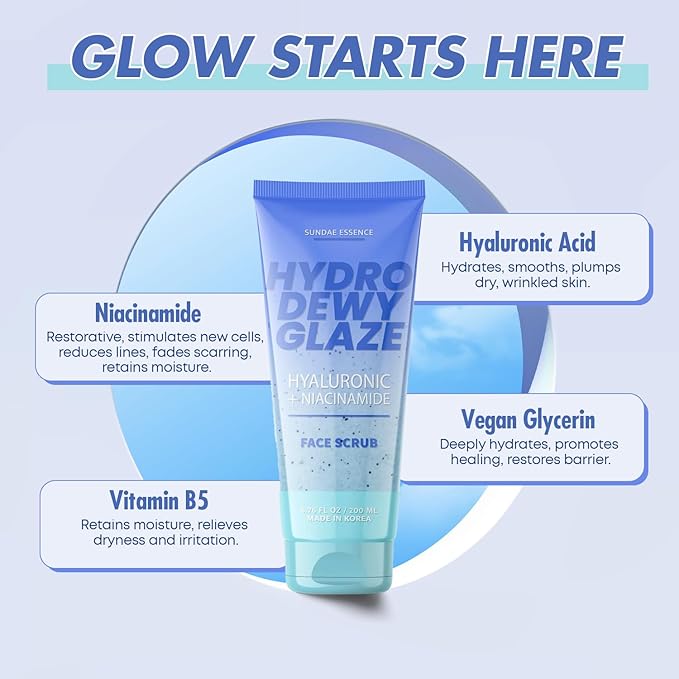 Hyaluronic Acid Facial Scrub - Dermatologist Tested, Anti-Aging, Korean Skin Care, Hydrates & Plumps Dry Skin, Improves Texture & Firmness - Gentle, Vegan, 95% Natural - 1 Pack-VivaGrace Women