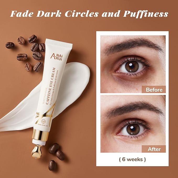 ANAI RUI Caffeine Eye Cream, Niacinamide Eye Cream for Dark Circles and Puffiness, Anti Aging & Friming Eye Cream with Eye Roller, Caffeine Under Eye Cream for Puffy Eyes, Bag Treatment 0.5 FL.OZ-VivaGrace Women