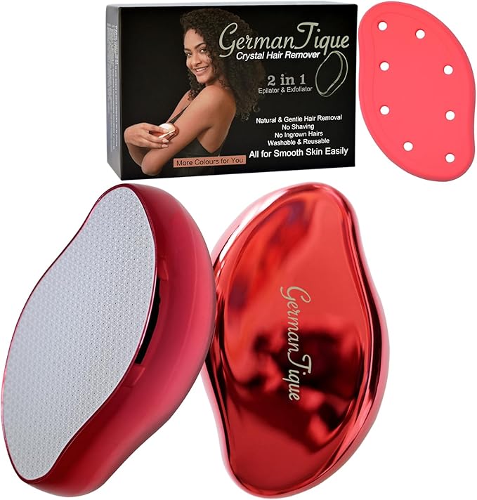 Crystal Hair Eraser,Natural Crystal Hair Remover,Reusable Painless Nano Glass Hair Removal Device Without Shaver,Gentle Crystal Epilator and Exfoliator for Soft Silky Skin(Red)-VivaGrace Women