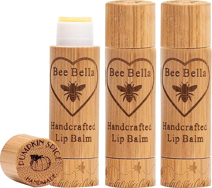 Bee Bella Lip Balm Pumpkin Spice (3 Pack)- With Beeswax, Coconut Oil, Jojoba Oil, Vitamin E Oil, Argan Oil and More for Soft and Smooth Lips - Long-Lasting Moisture - Handmade in the USA-VivaGrace Women