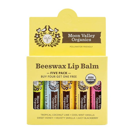 Moon Valley Organics Beeswax Lip Balm for Moisturizing Lips and Cuticles (Vanilla | Lime | Honey | Blackberry | Mint Vanilla, 5-Pack)-VivaGrace Women