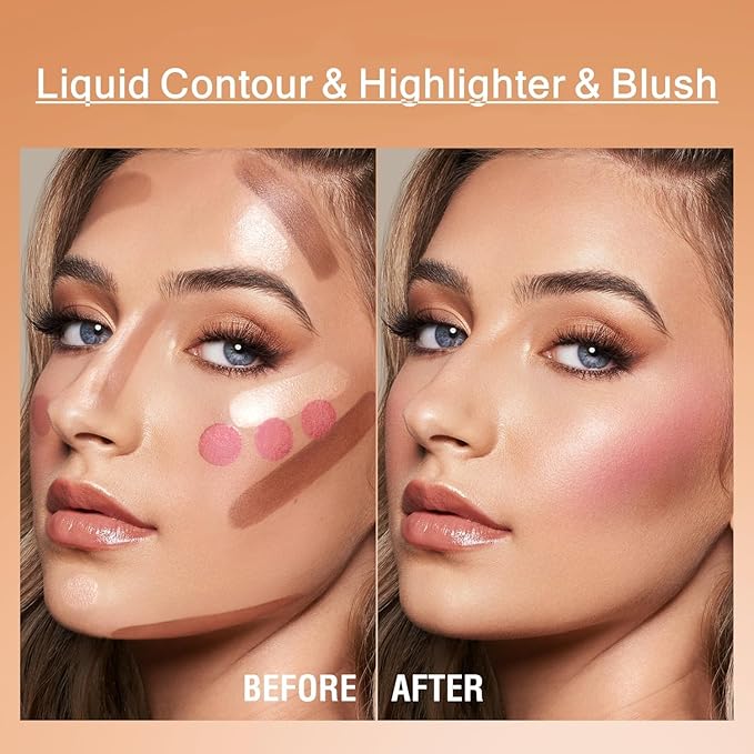 URQT Highly Pigmented Liquid Contour - Built-in Sponge Tip Sculpted Complexion Wand Contour Long Lasting Natural Buildable Highlighters Contour Contouring Bronzer (Contour+Blush+Highlighter)-VivaGrace Women