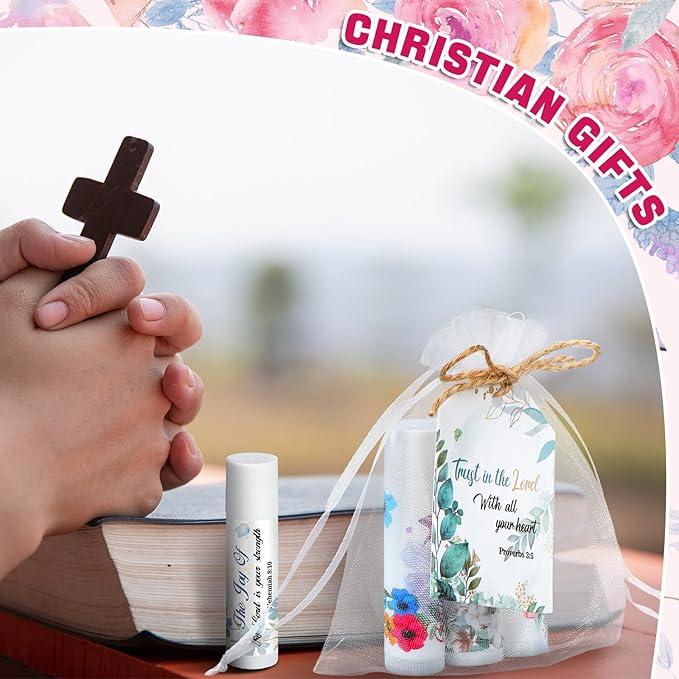 50 Sets Christian Gifts Bulk Lip Balms for Women Honey Religious Scripture Bible Verse Lip Balm Inspirational Motivational Thank you Gifts Floral Church Sunday School Party Favors-VivaGrace Women