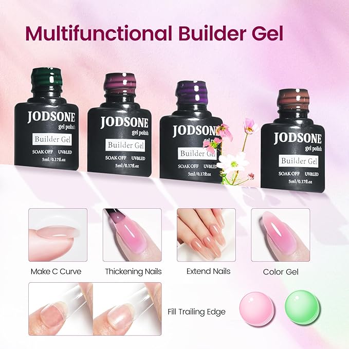 JODSONE Builder Gel Nail Kit with U V Light Base Top Coat 21 Colors High Shine Builder Gel and 100 PCS Extension Stickers-VivaGrace Women