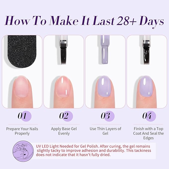 BORN PRETTY Jelly Purple Gel Nail Polish 6 Colors Purple Violets Colors Gel Polish Kit Soak Off Gel Nail Kit Collection Nail Art Gel Manicure Kit DIY at Home Salon Gifts-VivaGrace Women